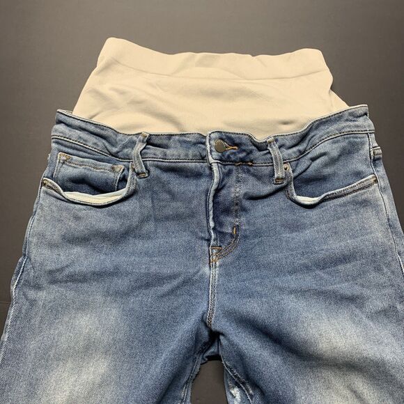 BLANQI® Maternity Jeans Size 12 Capri Knit Band Straight Leg Med Wash Denim READ - Picture 4 of 12